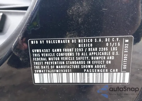 2015 Volkswagen Jetta 2.0T Gli Se from USA, damaged, VIN 3VW4T7AJXFM293031